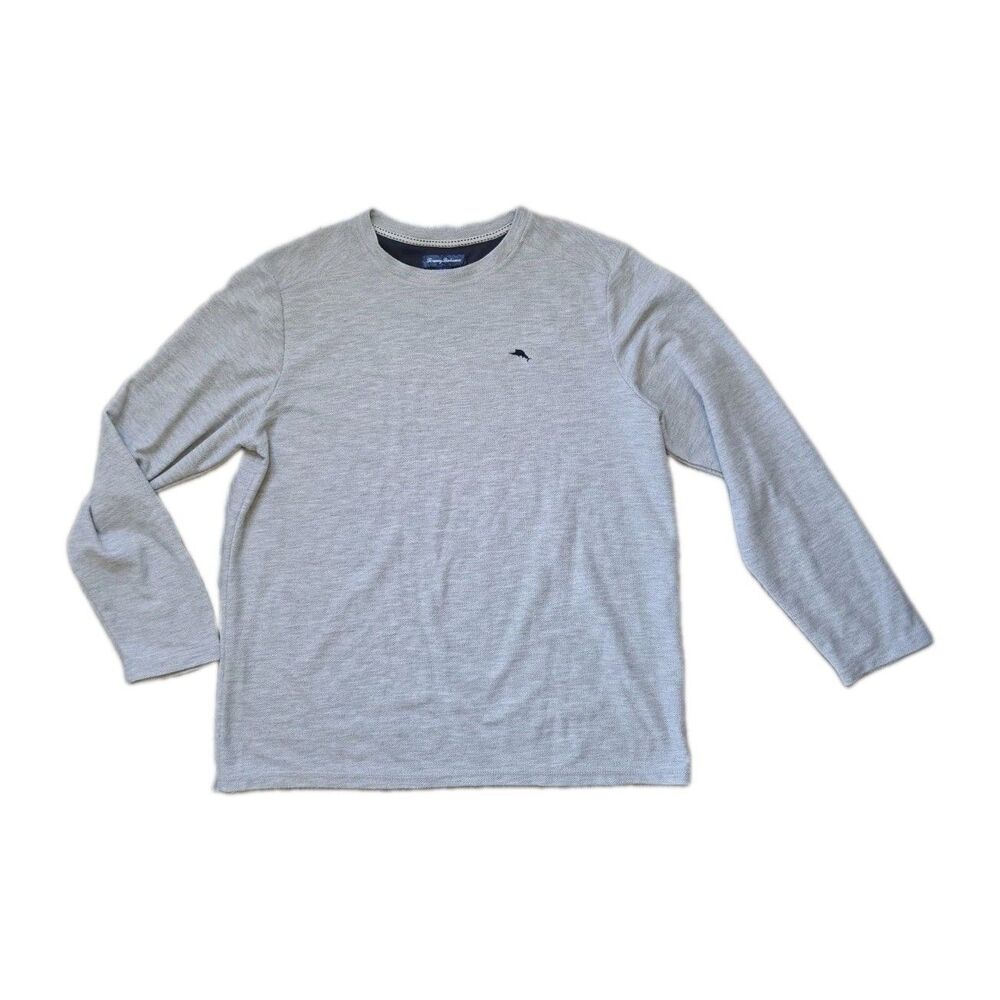 Tommy Bahama Gray Heather Long Sleeve Crewneck Pullover Shirt Mens Size L EUC
